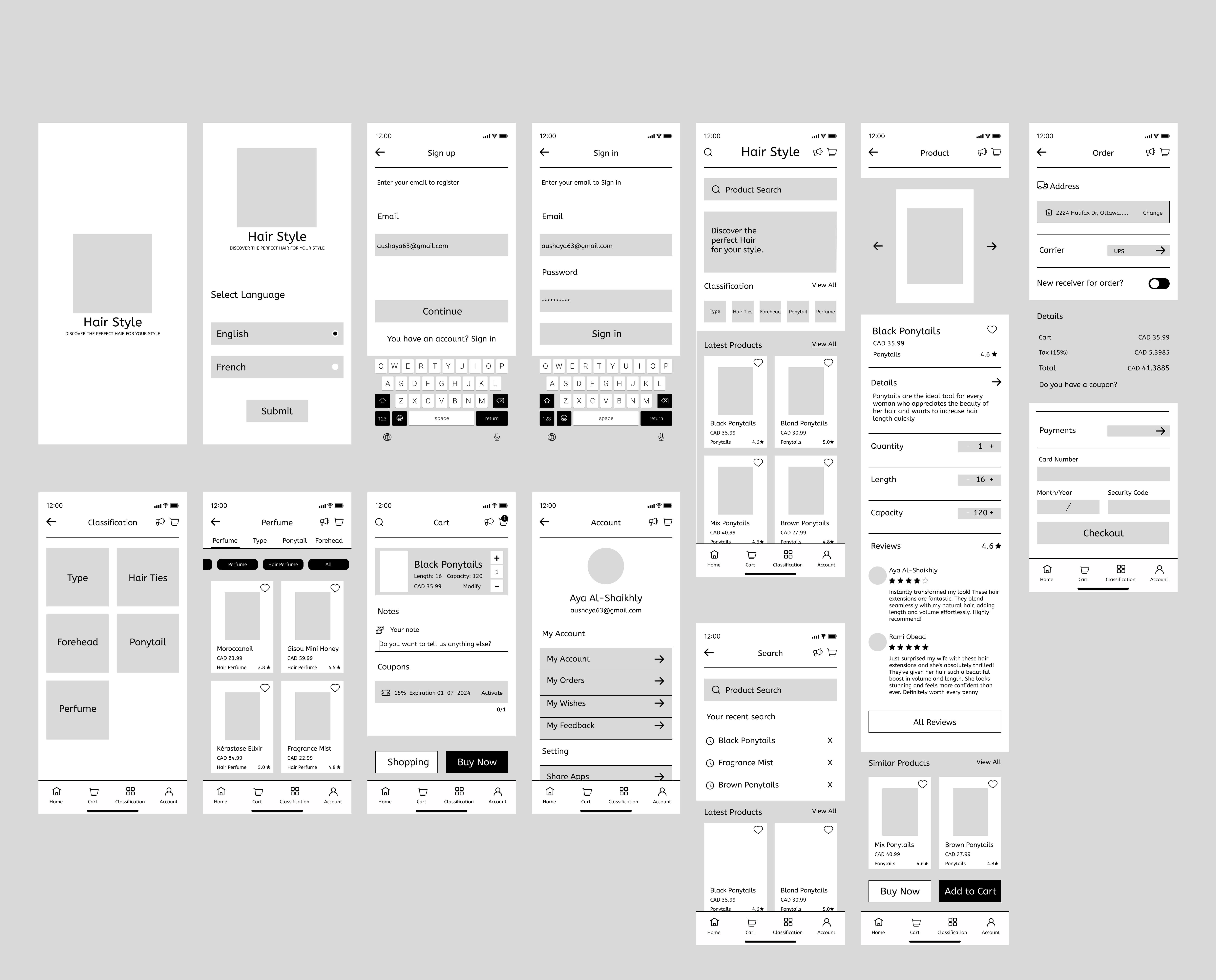 Hair Style low-Fidelity Wireframe